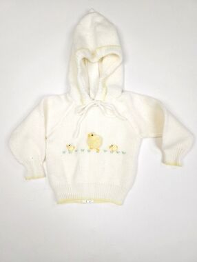 All Mine 80s Baby Infant Spring Sweater Yellow Pom Pom Chicks 3-6 Mo